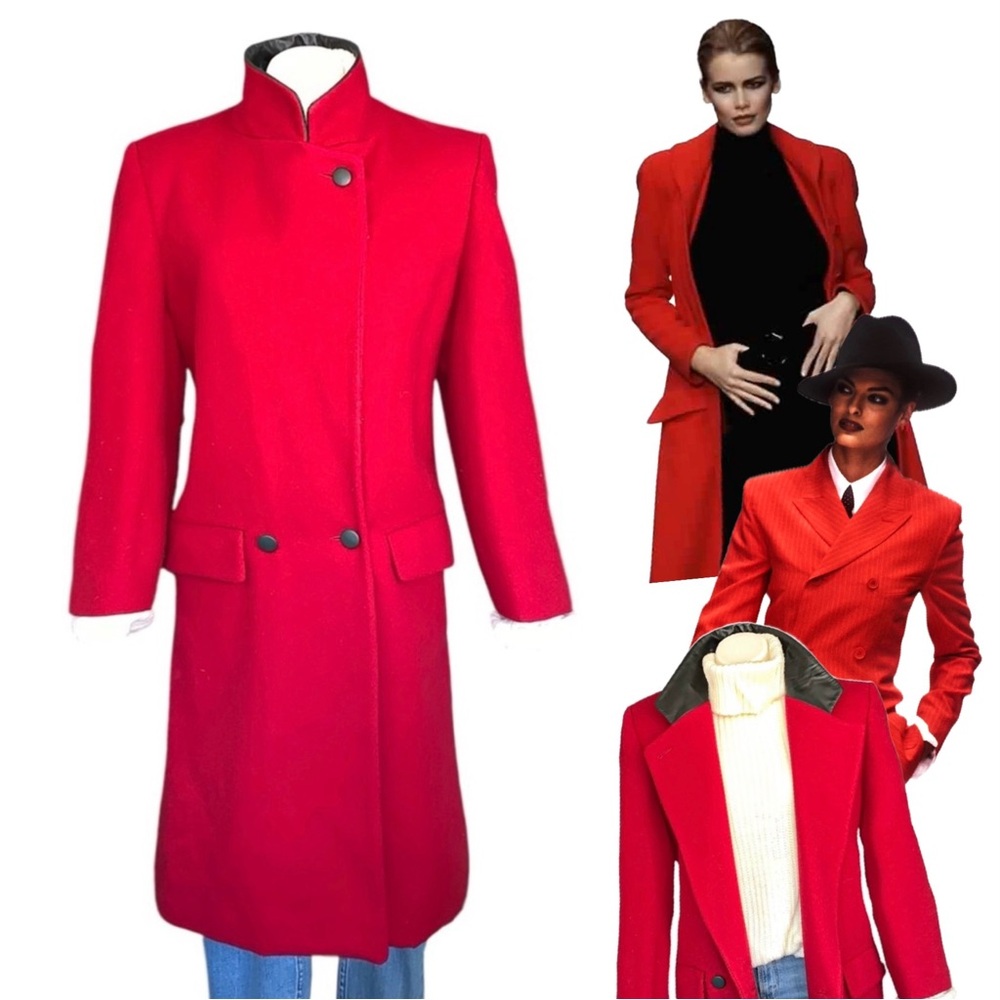 r e d :: Vintage Vibrant Double Breasted Long Wool Leather Coat